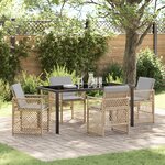 Ensemble de salle à manger de jardin 5 pièces avec coussins beige poly rattan