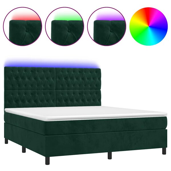 vidaXL Sommier à lattes de lit matelas et LED Vert foncé 160x200 cm