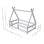 Lit Tipi enfant avec barrière bois massif gris 80 x 180 cm