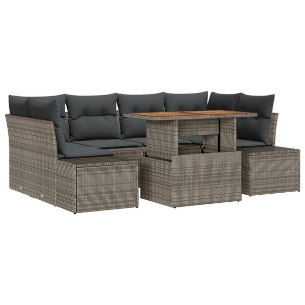 vidaXL Ensemble de 7 Canapés de Jardin avec Coussins Gris Rattan Poly