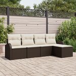 vidaXL Ensemble de Canapé de Jardin 5 Pièces avec Coussins Marron Poly Rotin