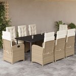 vidaXL Ensemble à manger de jardin et coussins 9 Pièces beige Poly rotin
