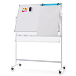Tableau blanc roulant portable 80 x 120 cm tableau effaçable à sec réversible marqueurs noirs et plateau effaceur aimants réglable en hauteur blanc 20_0009473