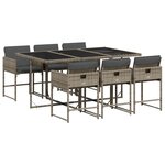 vidaXL Ensemble à manger de jardin et coussins 7 Pièces gris rotin