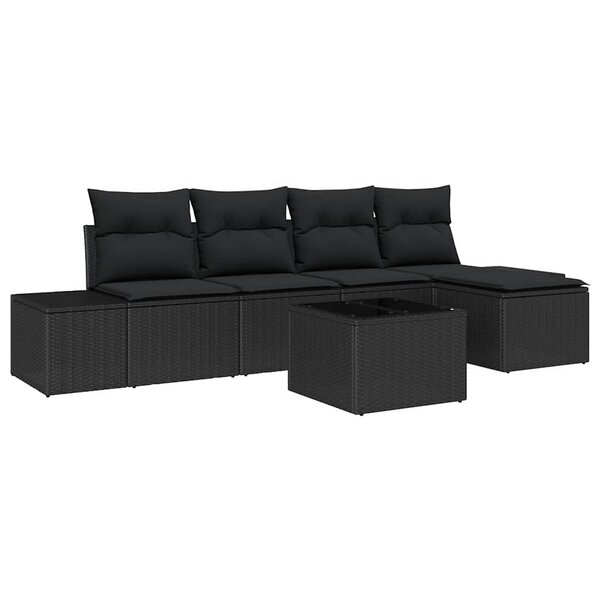 vidaXL Ensemble de canapé de jardin avec coussin 5 Pièces Noir polyrotin