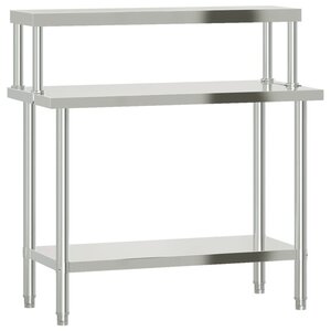 vidaXL Table de travail de cuisine avec étagère 110x55x120 cm inox