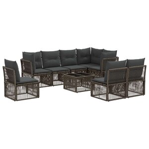 vidaXL Ensemble de canapé de jardin 9 Pièces Gris polyrotin