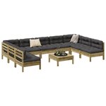 vidaXL Salon de jardin avec coussins 10 Pièces bois de pin imprégné