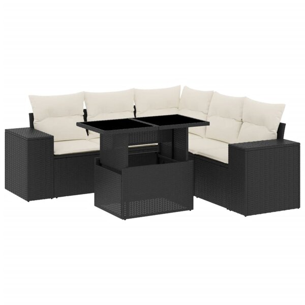 vidaXL Salon de jardin 6 Pièces avec coussins noir résine tressée