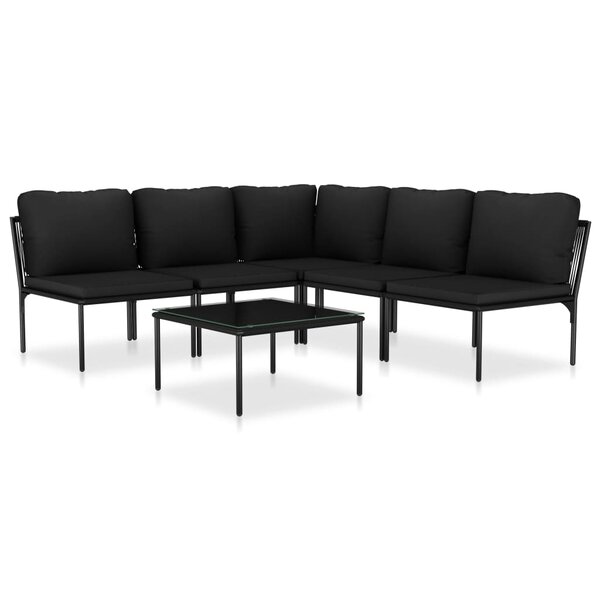 Salon de jardin meuble d'extérieur ensemble de mobilier 6 pièces avec coussins noir pvc 02_0016837