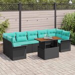 vidaXL Ensemble de canapé de jardin 8 Pièces Noir et Bleu polyrotin