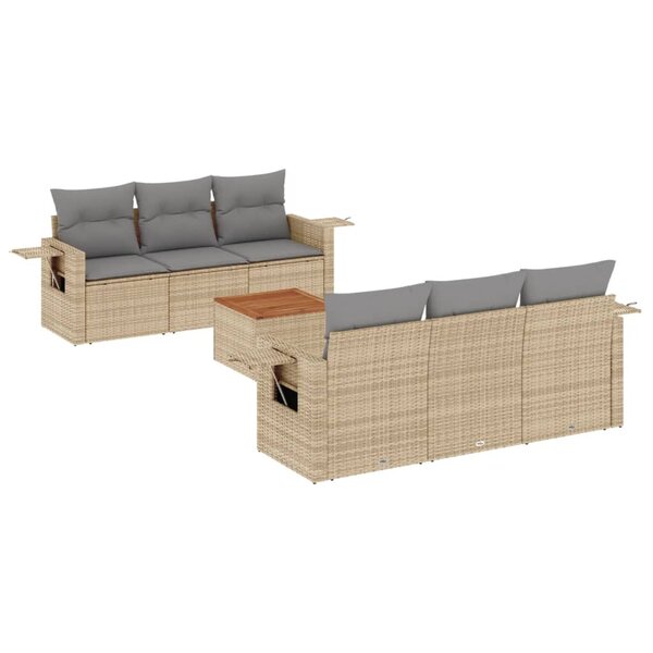 vidaXL Salon de jardin avec coussins 7Pièces mélange beige résine tressée