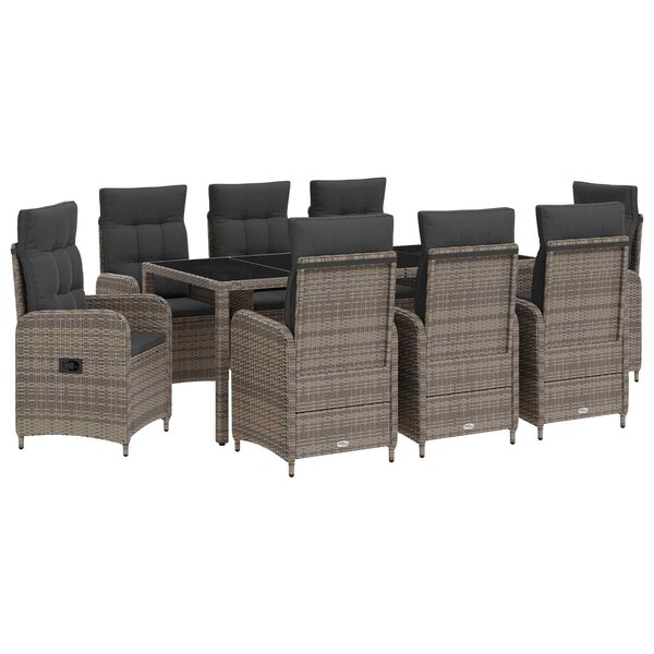 vidaXL Ensemble de repas extérieur 9 pc Gris clair et gris foncé