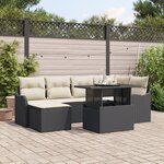 Ensemble de Canapés de Jardin 7 pièces avec Coussins Noir en Rattan Synthétique