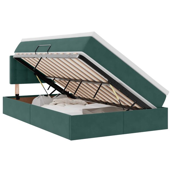 vidaXL Lit de rangement LED avec matelas Vert foncé 120 x 200 cm