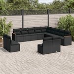vidaXL Salon de jardin avec coussins 13 Pièces noir résine tressée