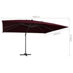 vidaXL Parasol de jardin en porte-à-faux lumières LED rouge bordeaux
