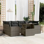 vidaXL Salon de jardin avec coussins 7 Pièces gris résine tressée