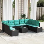 vidaXL Ensemble de canapé de jardin 9 Pièces Noir et turquoise Polyrotin