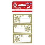 12 étiquettes adhésives de Noël - Flocons dorés à paillettes