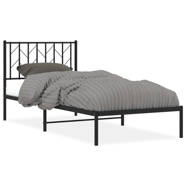 vidaXL Cadre de lit métal avec tête de lit noir 90x190 cm