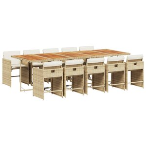vidaXL Ensemble à manger de jardin et coussins 11 Pièces beige poly rotin