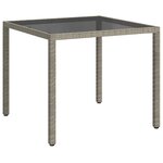 vidaXL Table de jardin 90x90x75 cm Verre trempé et résine tressée Gris