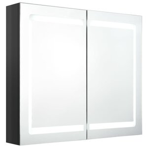 vidaXL Armoire de salle de bain à miroir LED noir brillant 80x12x68 cm