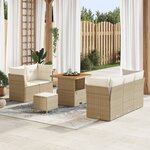 Ensemble de Canapé de Jardin 8 Pièces avec Coussins Beige Rotin Acacia