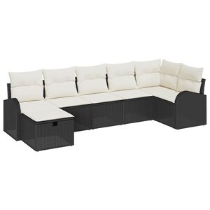 vidaXL Ensemble de canapé de jardin avec coussin 7 Pièces Noir et crème