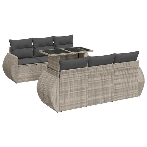 vidaXL Salon de jardin avec coussins 7 Pièces gris clair résine tressée