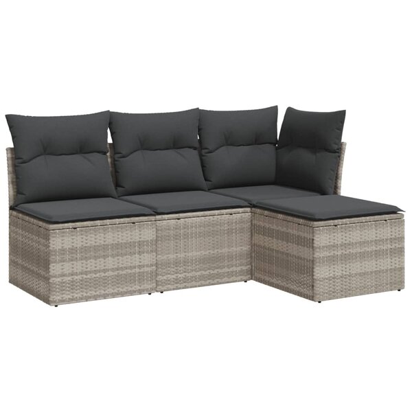 vidaXL Salon de jardin 4 Pièces avec coussins gris clair résine tressée