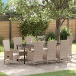 vidaXL Ensemble de salle à manger de jardin 9 pièces avec coussins beige poly rotin