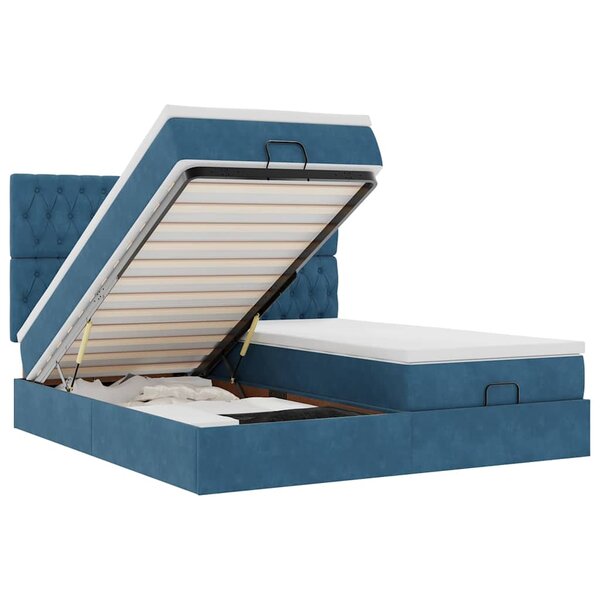 VidaXL Cadre de lit ottoman avec matelas bleu foncé 180x200 cm velours
