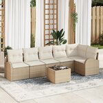 vidaXL Ensemble de canapé de jardin 7 pièces avec coussins en rotin synthétique brun