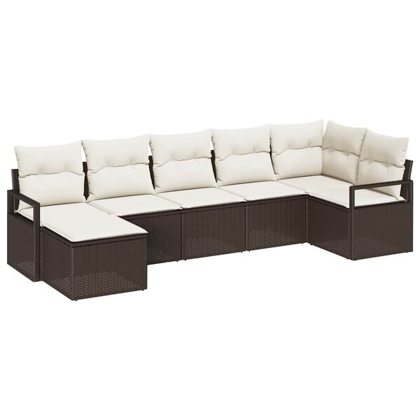 vidaXL Ensemble de canapé de jardin avec coussin 7 Pièces Marron  Crème