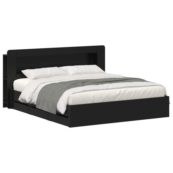 vidaXL Cadre de lit avec rangement Noir 180 x 200 cm Bois d'ingénierie