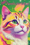 Carte FLUO Bon ANNIVERSAIRE avec Enveloppe 12x17,5cm - Illustration Chat Chaton