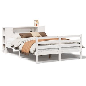 vidaXL Lit bibliothèque sans matelas blanc 140x190 cm bois pin massif