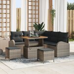 Ensemble de Canapé de Jardin 8 Pièces avec Coussins Gris Rattan Poly Acacia
