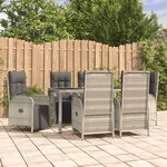 vidaXL Ensemble à manger jardin et coussins 7 Pièces gris rotin