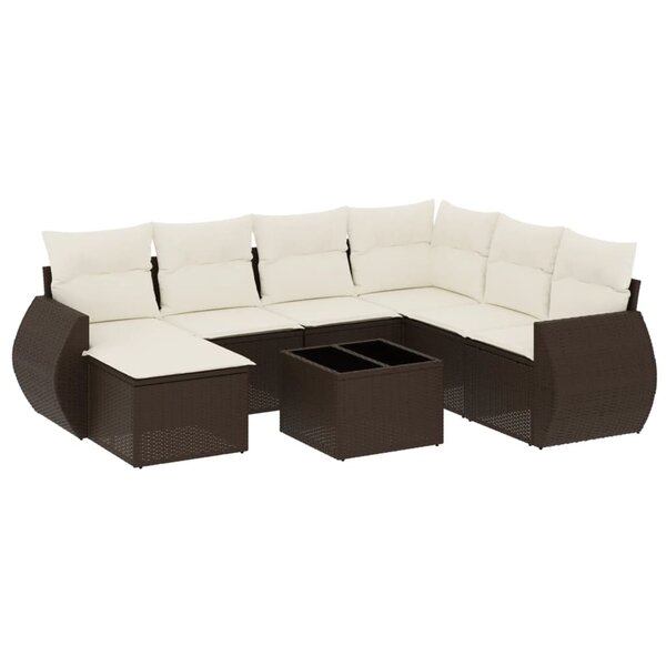 vidaXL Salon de jardin 8 Pièces avec coussins marron résine tressée