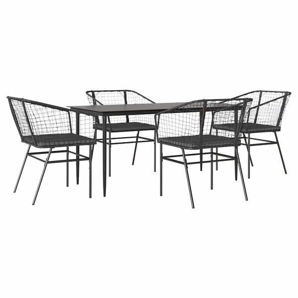 vidaXL Ensemble à manger de jardin et coussins 5 Pièces noir rotin verre