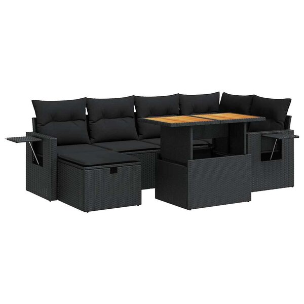 vidaXL Salon de jardin avec coussins 8 Pièces noir résine tressée acacia