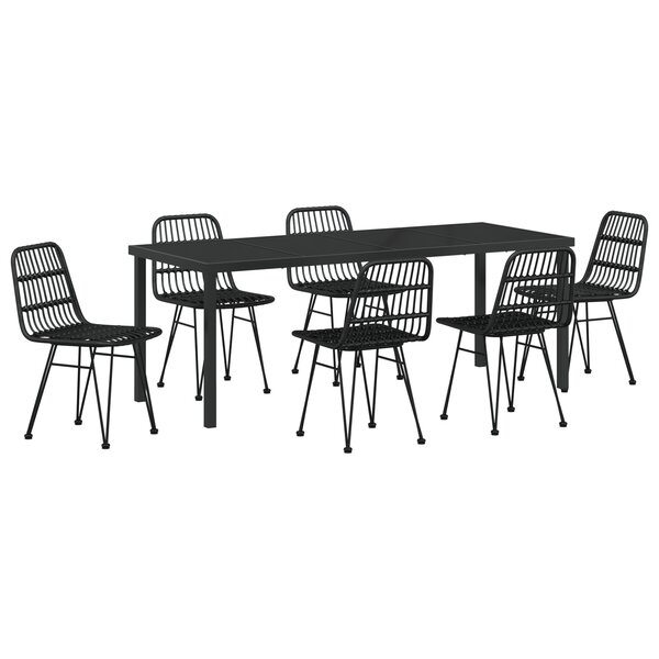 vidaXL Set de Dîner de Jardin 7 Pièces Noir Poly Rattan