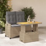 vidaXL Ensemble à manger de jardin et coussins 2 Pièces beige poly rotin