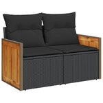 Ensemble de Canapé de Jardin 10 Pièces avec Coussins en Poly Rattan Noir Acacia