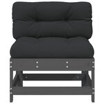 vidaXL Canapé central avec coussins gris bois de pin massif