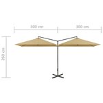 vidaXL Parasol de jardin double avec mât en acier taupe 600x300 cm