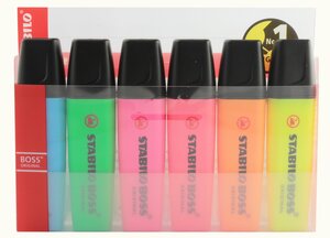 Pochette de 6 Surligneurs BOSS ORIGINAL Rechargeable Pointe Biseautée 2-5 mm x 5 STABILO
